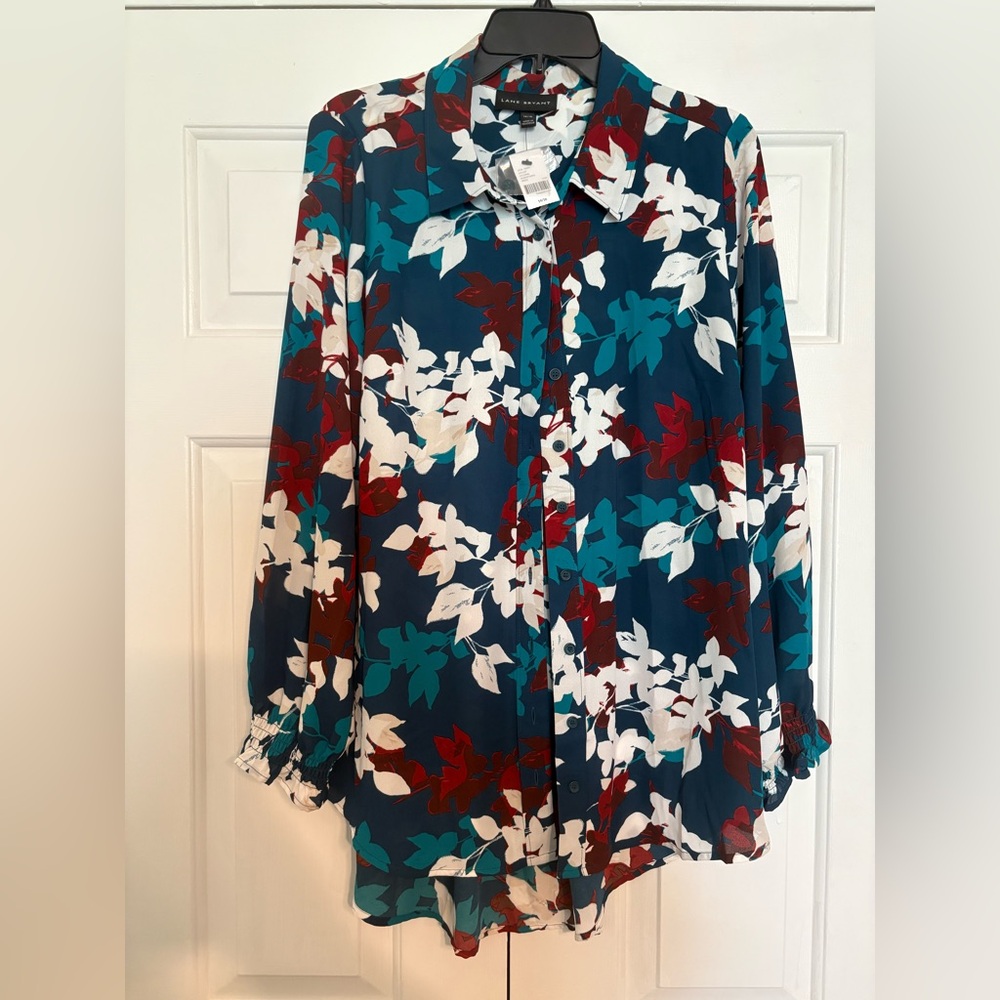 Lane Bryant White and Red Button Down Shirt